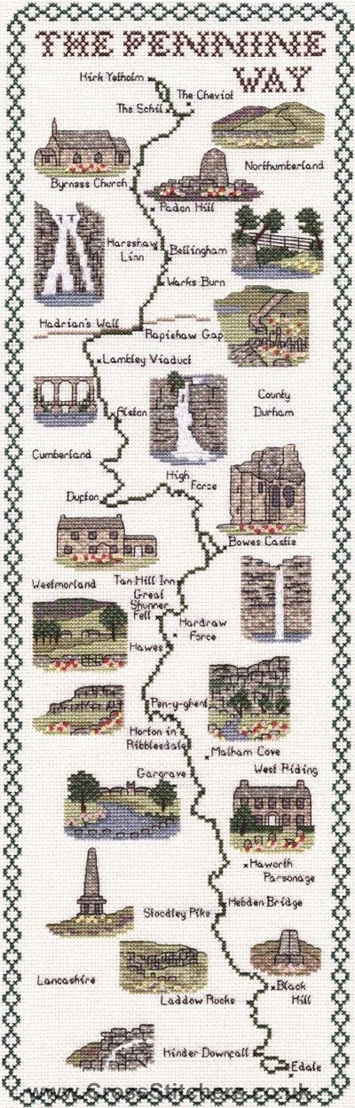 Pennine Way Map Cross Stitch Kit - Classic Embroidery