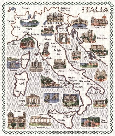 Map Of Italy Cross Stitch Kit - Classic Embroidery