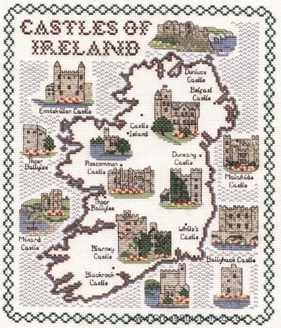 Castles Of Ireland Map Cross Stitch Kit - Classic Embroidery