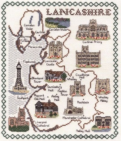 Lancashire Map Cross Stitch Kit - Classic Embroidery