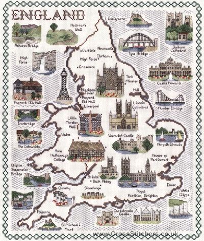 Map Of England Cross Stitch Kit - Classic Embroidery