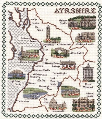 Ayrshire Map Cross Stitch Kit - Classic Embroidery