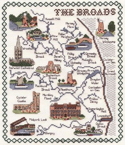 The Broads Map Cross Stitch Kit - Classic Embroidery
