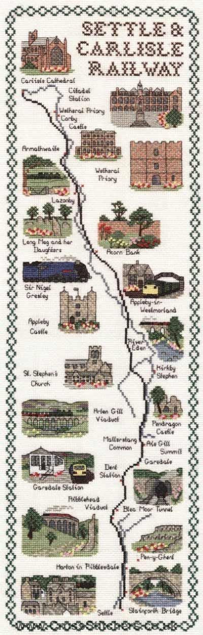 Settle & Carlisle Railway Map Cross Stitch Kit - Classic Embroidery