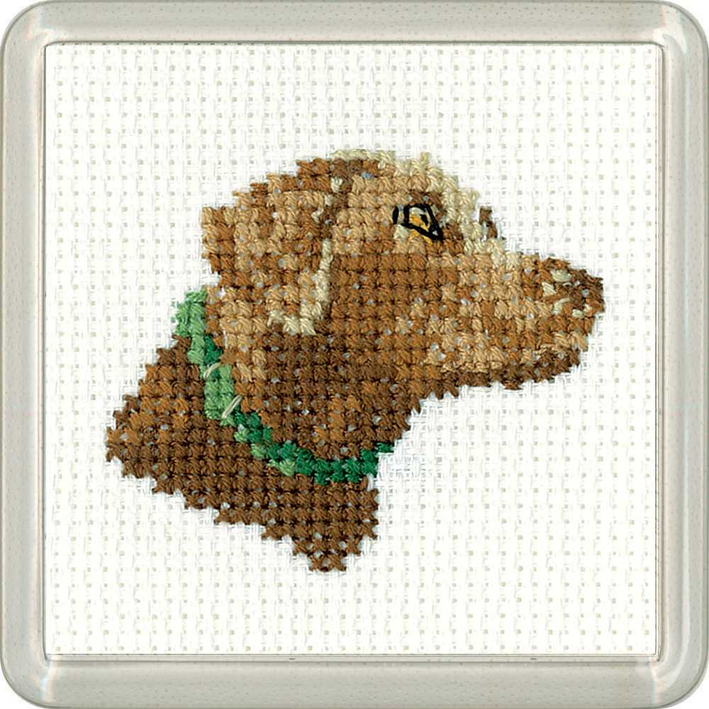 Chocolate Labrador Cross Stitch Coaster Kit Heritage Crafts