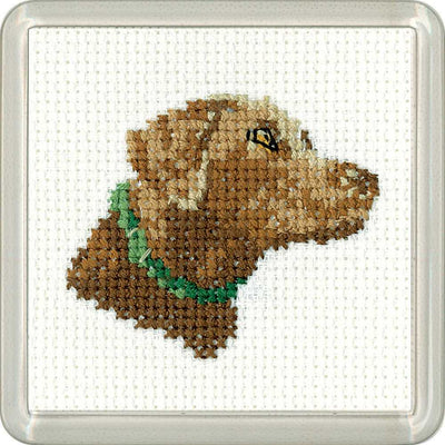 Chocolate Labrador Cross Stitch Coaster Kit Heritage Crafts