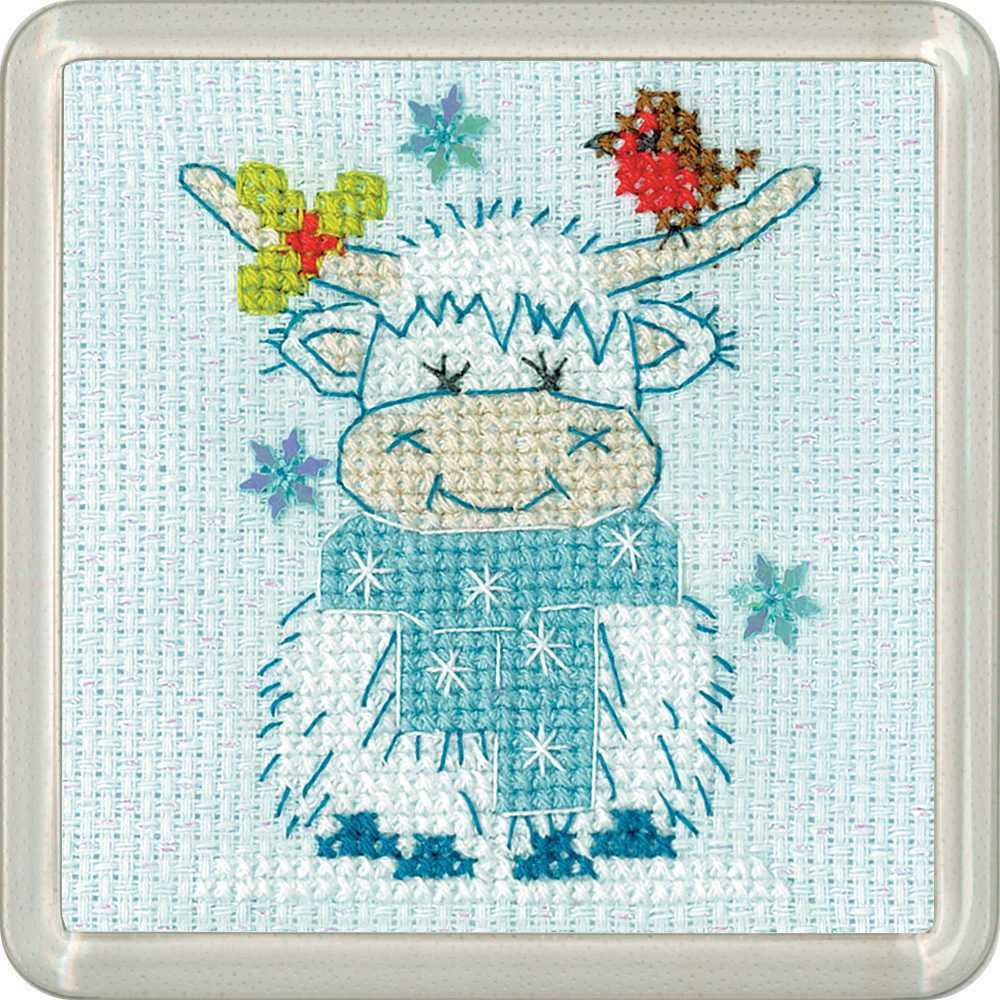 Frosted Highland Scarf Cross Stitch COASTER Kit Heritage Crafts