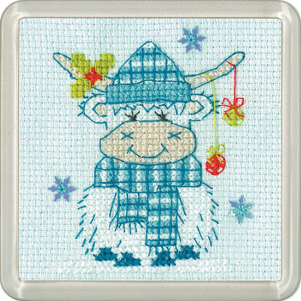 Frosted Highland Tartan Cross Stitch COASTER Kit Heritage Crafts