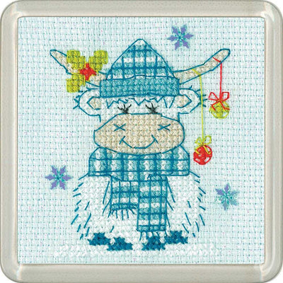 Frosted Highland Tartan Cross Stitch COASTER Kit Heritage Crafts