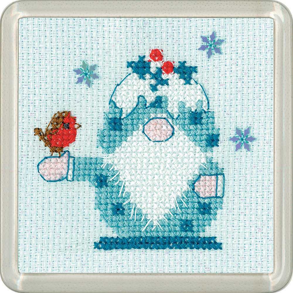 Frosted Gonk Christmas Pudding Cross Stitch COASTER Kit Heritage Crafts
