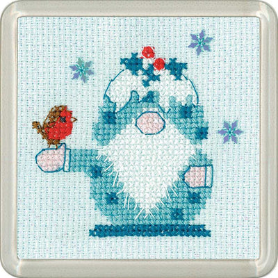 Frosted Gonk Christmas Pudding Cross Stitch COASTER Kit Heritage Crafts SALE