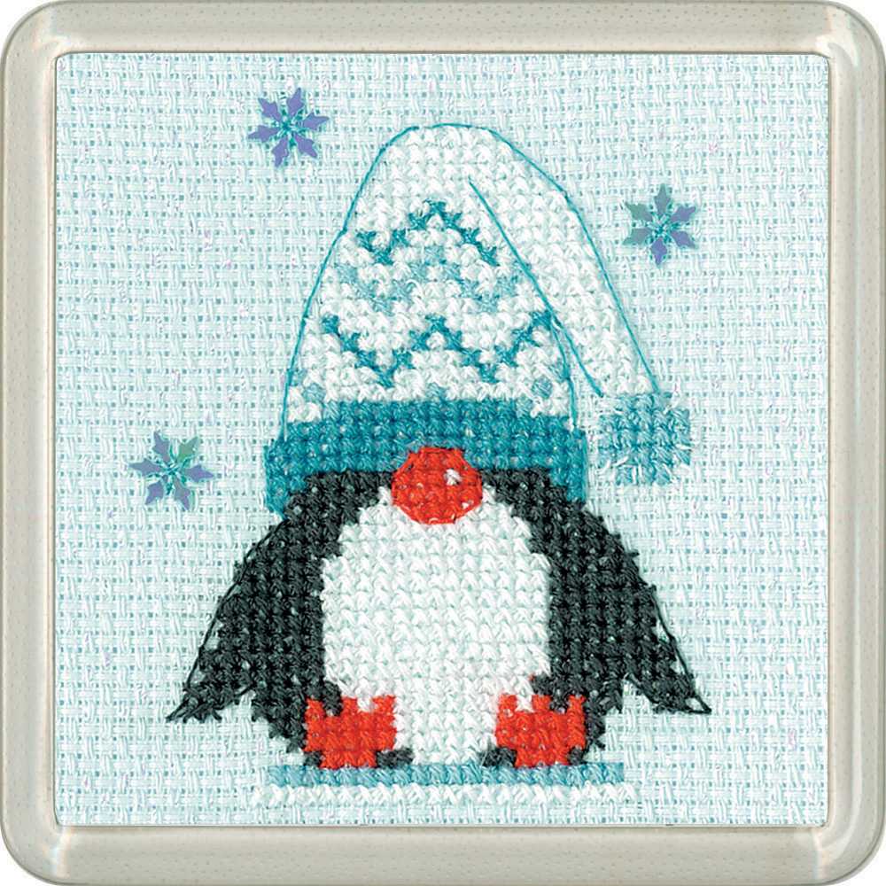 Frosted Penguin Woolly Hat Cross Stitch COASTER Kit Heritage Crafts