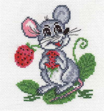 Mouse With Strawberries Cross Stitch Kit ~ PANNA