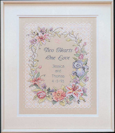 Two Hearts Printed Wedding Sampler Cross Stitch Kit - Dimensions