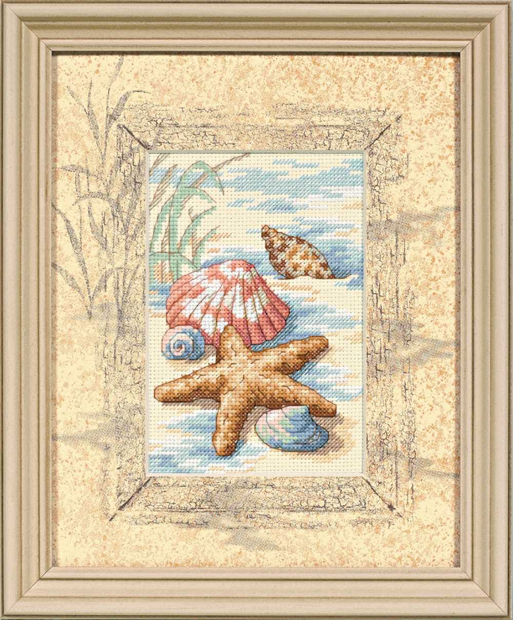 Matted Accent: Shells in the Sand Printed Cross Stitch Kit with Hoop - Dimensions