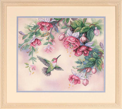 Hummingbird & Fuchsias Printed Cross Stitch Kit - Dimensions