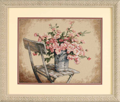Roses On White Chair Cross Stitch Kit - Dimensions