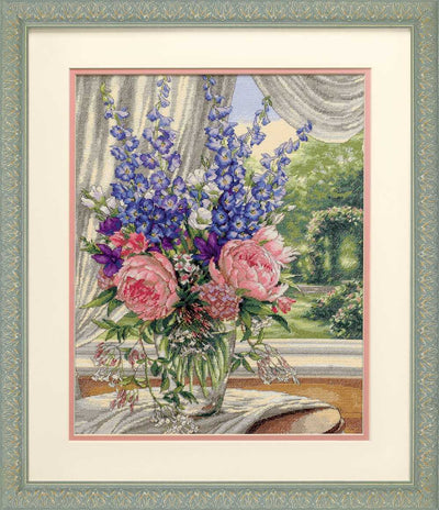 Peonies & Delphiniums Cross Stitch Kit - Dimensions Gold