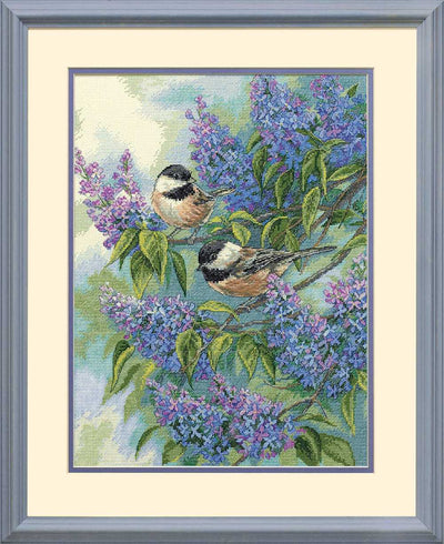 Chickadees and Lilacs Cross Stitch Kit - Dimensions Gold