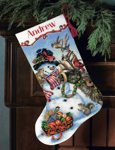 Snowman Gathering Stocking Cross Stitch Kit - Dimensions