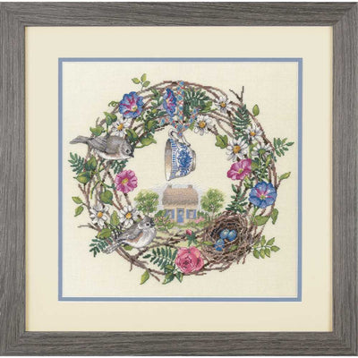 Cottage Wreath Cross Stitch Kit - Dimensions Gold