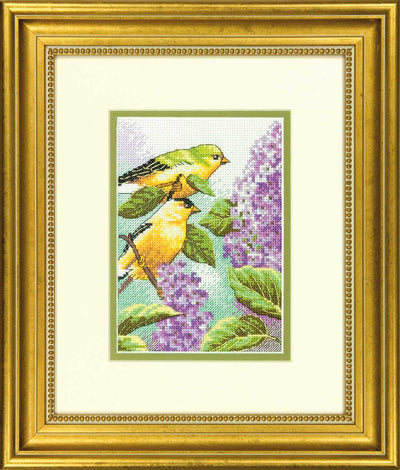 Goldfinch and Lilacs Mini Cross Stitch Kit - Dimensions