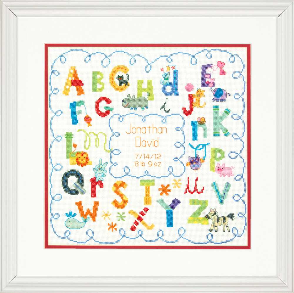 Alphabet Birth Sampler Cross Stitch Kit - Dimensions