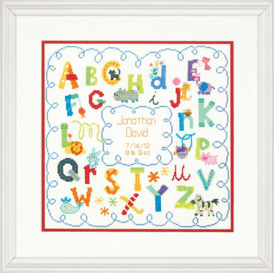 Alphabet Birth Sampler Cross Stitch Kit - Dimensions