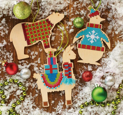 Wooden Animal Ornaments Cross Stitch Kit Set 3