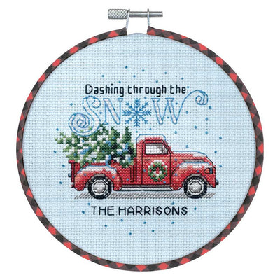 Christmas Holiday Truck Cross Stitch Kit with Hoop