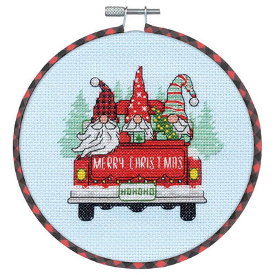 Christmas GnomeTruck Cross Stitch Kit with Hoop