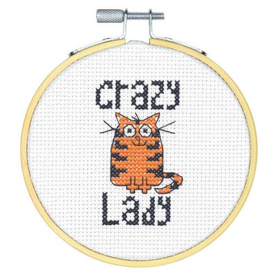 Crazy Cat Lady Cross Stitch Kit with Hoop - Dimensions