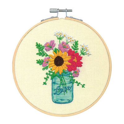 Floral Jar Embroidery Kit with Hoop Dimensions