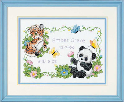 Baby Animals Birth Sampler Printed Cross Stitch Kit - Dimensions