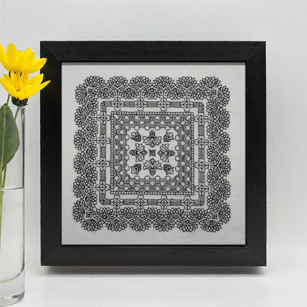 Deco Cornflowers Blackwork Kit - The Steady Thread