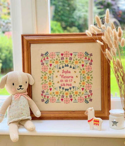 Flower Birth Sampler Cross Stitch Kit Historical Sampler Co