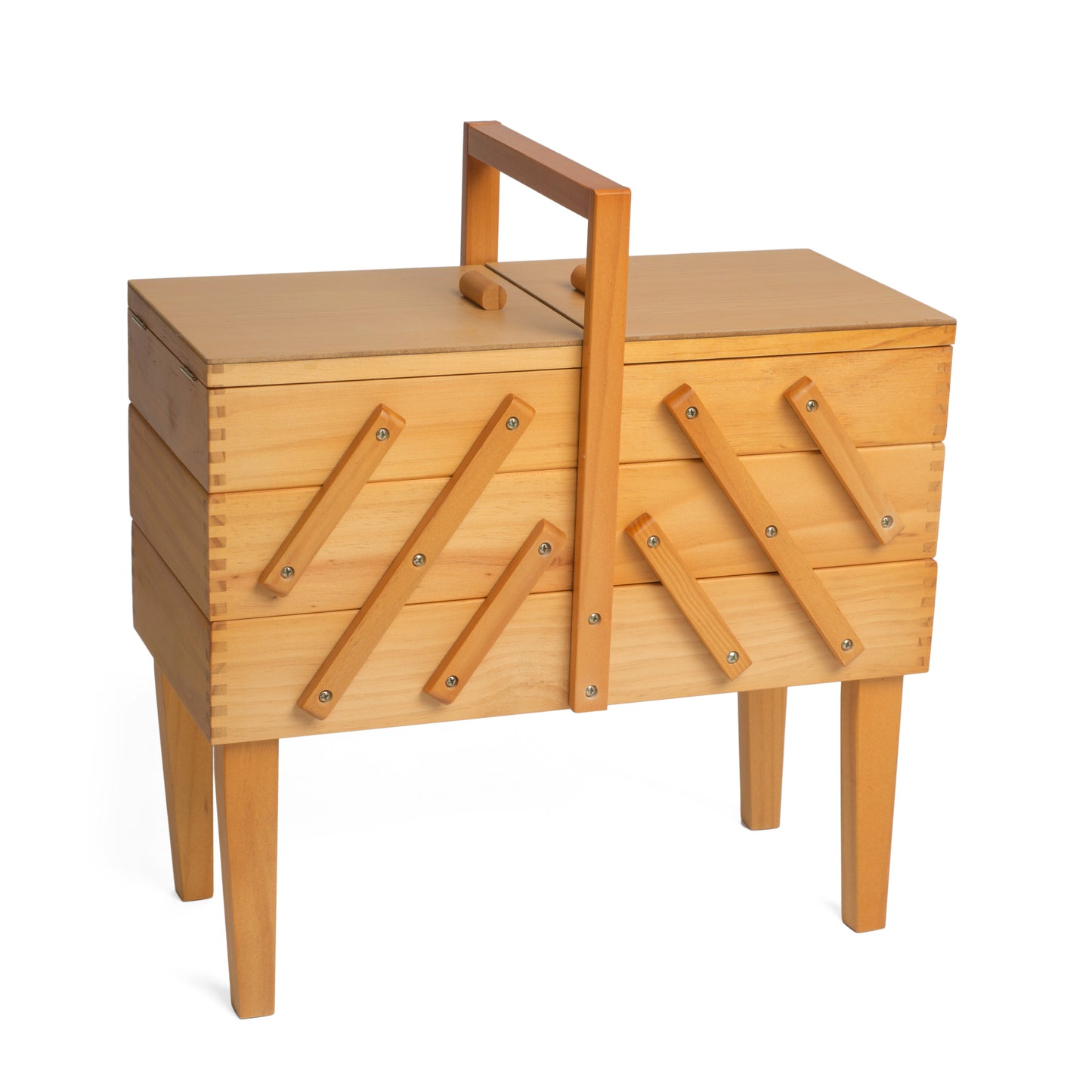 Cantilever Beech Wood Sewing Box with Legs 3 Tier - Hobby Gift