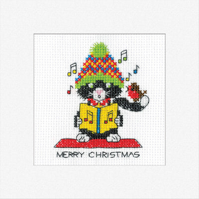 Black Cat ~ Christmas Carol Cross Stitch Card - Heritage Crafts