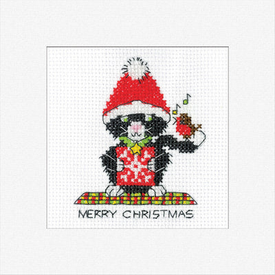 Black Cat ~ Santa Hat Cross Stitch Card - Heritage Crafts