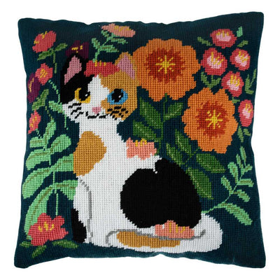 Cat Printed Cushion Tapestry/Half Cross Stitch Kit ~ Trimits