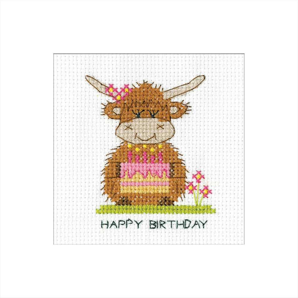 Highland Birthday Cake Cross Stitch Card - Heritage Crafts