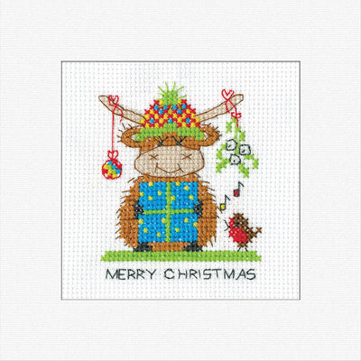 Highland Misteltoe Cross Stitch Card - Heritage Crafts