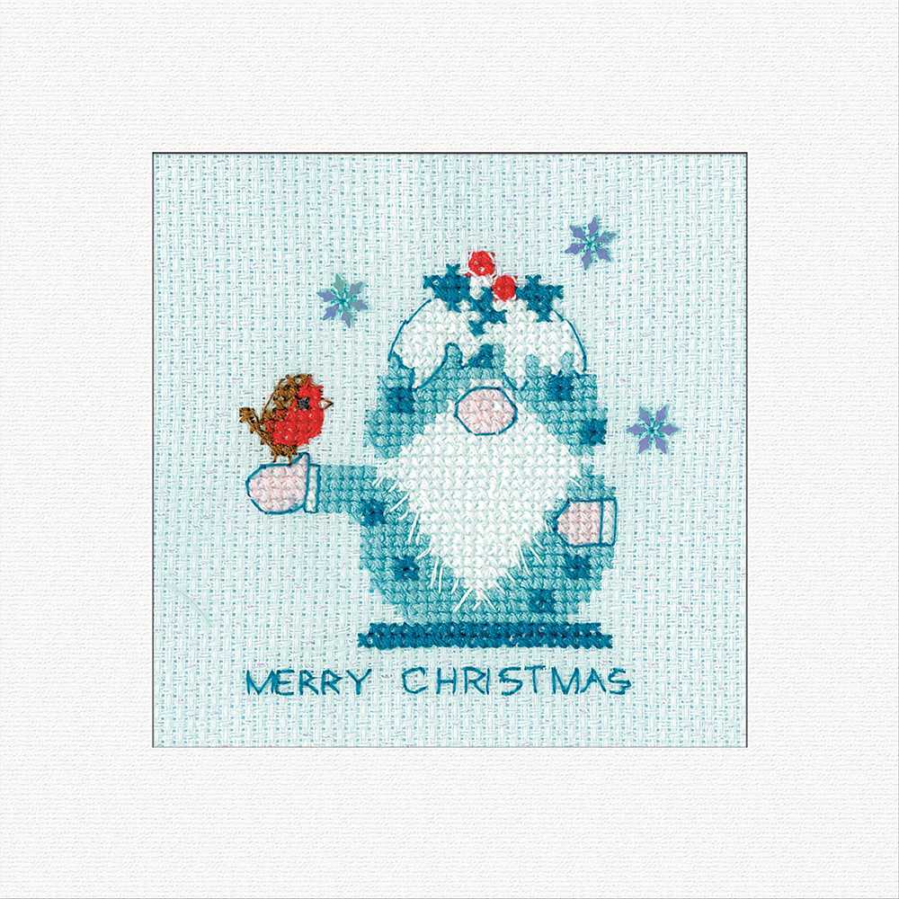 Frosted Gonk Christmas Pudding Cross Stitch Card - Heritage Crafts