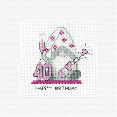 40th Birthday (Pink) Cross Stitch Card - Heritage Crafts