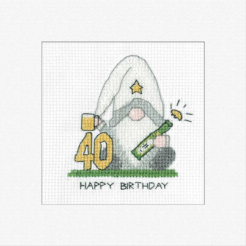 40th Birthday (Green) Cross Stitch Card - Heritage Crafts