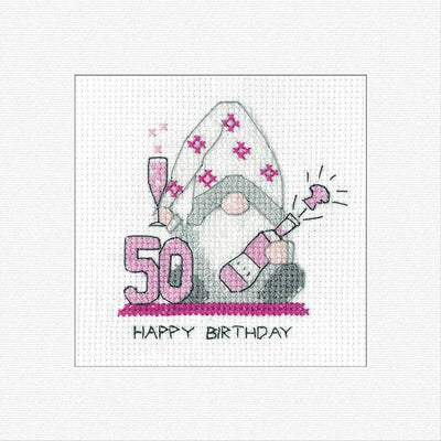 50th Birthday (Pink) Cross Stitch Card - Heritage Crafts