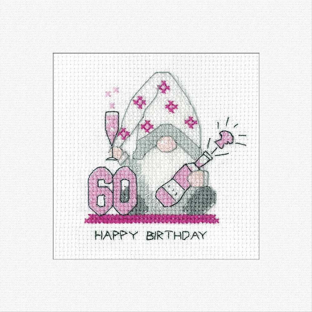 60th Birthday (Pink) Cross Stitch Card - Heritage Crafts