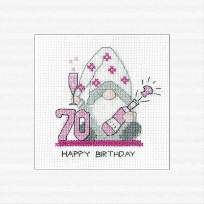 70th Birthday (Pink) Cross Stitch Card - Heritage Crafts