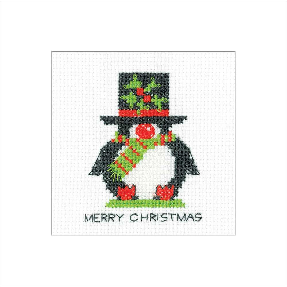 Penguin: Top Hat Cross Stitch Card - Heritage Crafts