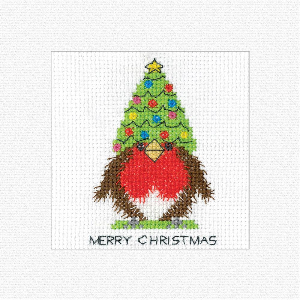 Robin Christmas Tree Cross Stitch Card - Gonk - Heritage Crafts